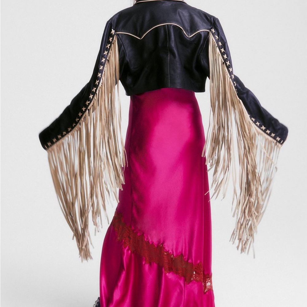 (NWT) Nastygal Real Leather Extreme Fringe Cropped Jacket! Sz: Small